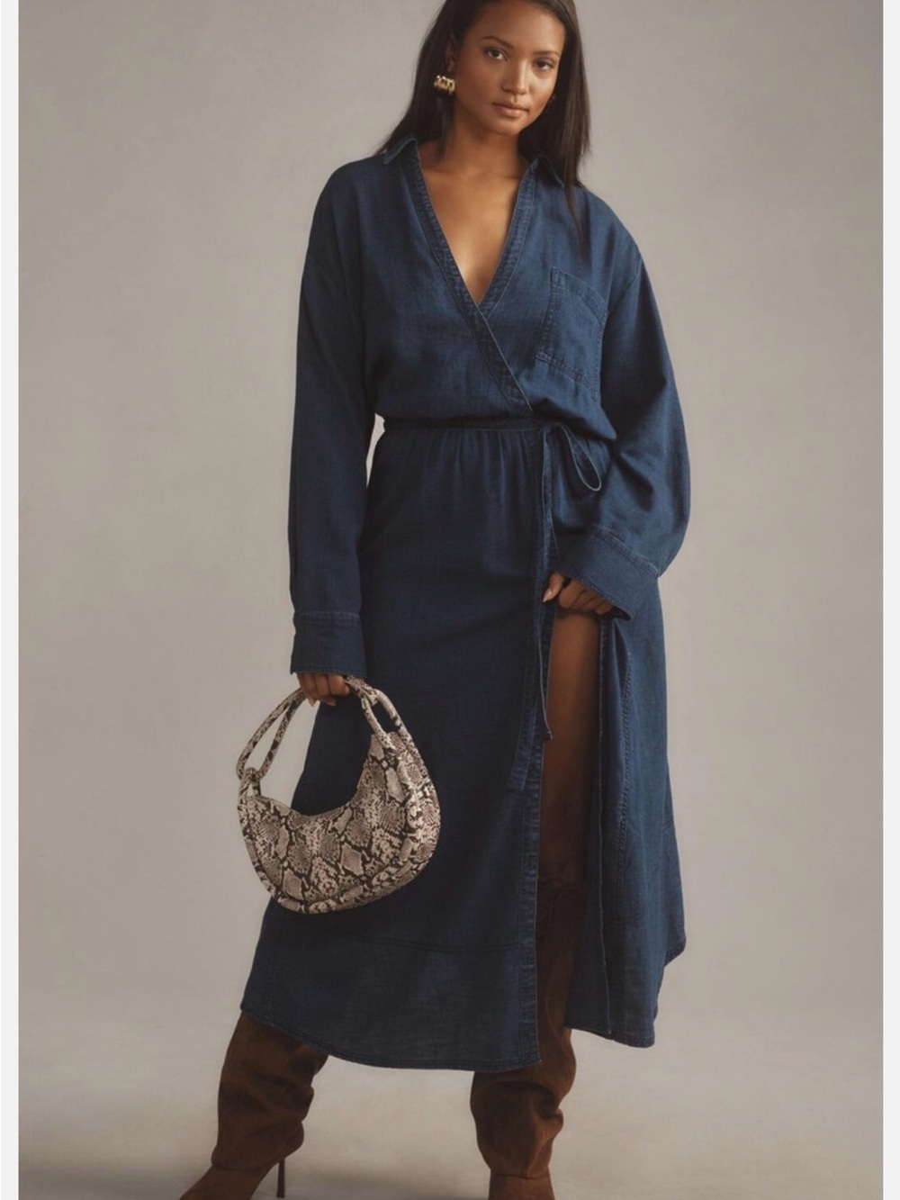 Anthropologie Pilcro and the Letterpress Chambray Faux Wrap Tie-Waist Midi Dress